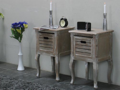 2x Nachtschrank Nachttisch Madrid im Used Look White Wash Nachtkonsole Neu
