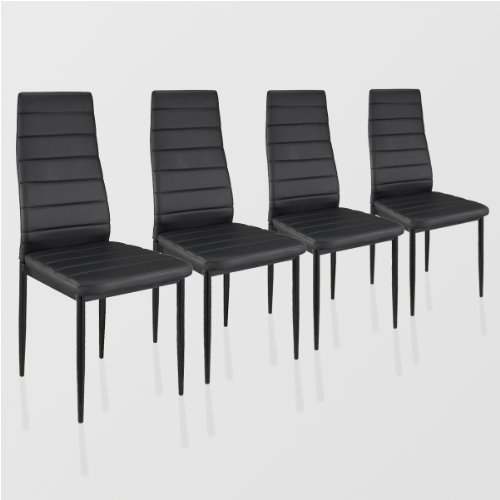 4 Stück schwarze Esszimmerstühle, Küchenstühle mit hochwertigem Lederpolster