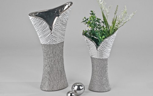 Wunderschöne Deko Vase weiß silber aus Keramik 30x16 cm