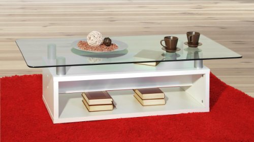 2-2-1231: schöner Design-Couchtisch, Sofatisch, matt weiss, Glas, Wohnzimmertisch, Glastisch
