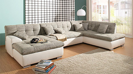 Sofa aus Leder und Stoff